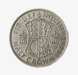 银色雕刻英国半皇冠硬币实物素材