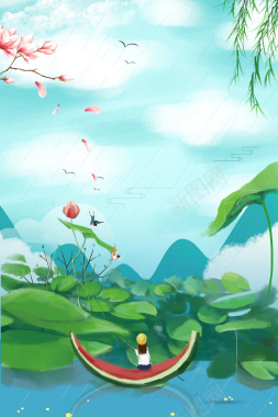 绿色荷塘夏季背景图背景