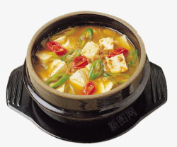 石锅里的食物石锅里的泡菜拌饭豆腐汤高清图片