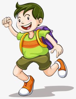 背包的学生上学路上奔跑的男孩高清图片