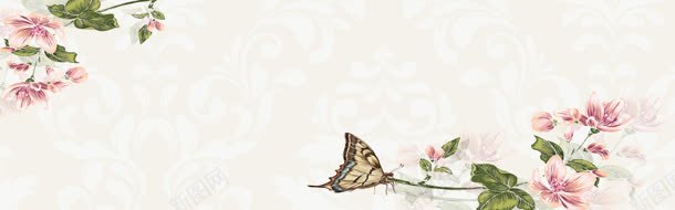 手绘中式花朵蝴蝶海报背景背景