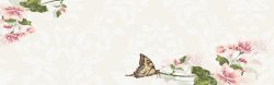 白色浅色简单长形板凳手绘中式花朵蝴蝶海报背景高清图片