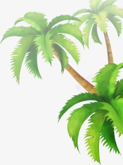 手绘绿色朦胧椰树造型素材