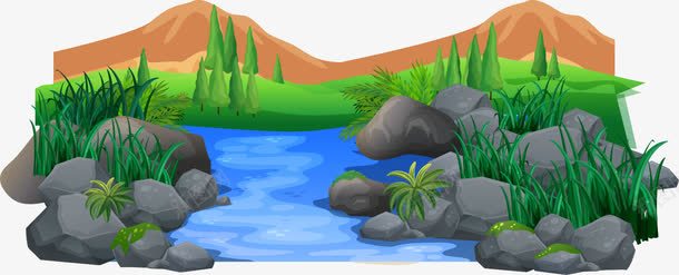 山间小溪流png免抠素材_88icon https://88icon.com 卡通 商务 小溪 山 彩色 手绘 清新 石头
