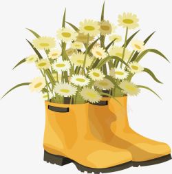黄色雨鞋里的花草素材