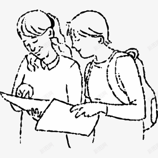 学习交流的学生png免抠素材_88icon https://88icon.com 两个 书本 卡通 女生 学习 学生 手绘 简图 背包