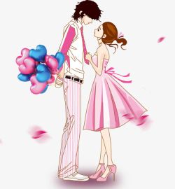 粉红色气球束卡通情侣高清图片