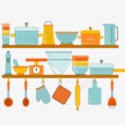 扁平化厨具彩色厨房用品矢量图高清图片