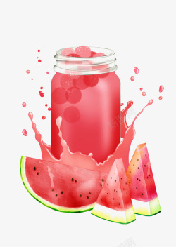粉色水墨西瓜汁元素素材