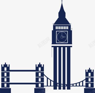 蓝色条纹不规则图形蓝色创意钟楼不规则图形英国旅游图标图标