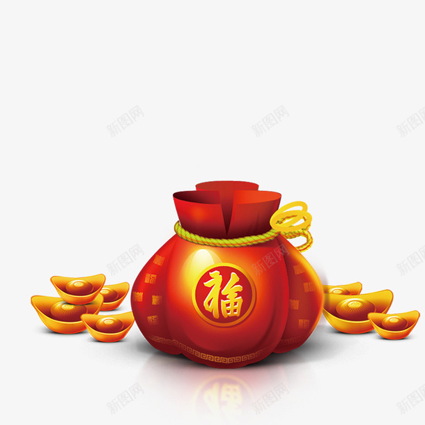 卡通红包福袋金元宝装饰png免抠素材_88icon https://88icon.com 中国风 卡通红包 喜庆 福气 红色福袋 过年 金元宝 金钱