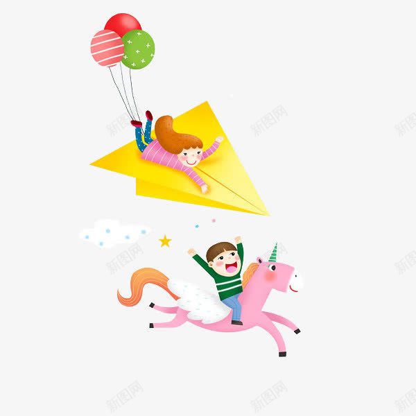 骑马的孩子png免抠素材_88icon https://88icon.com 卡通 孩子 手绘 插图 气球 纸飞机 骑马 黄色的