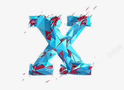 蓝色字母X红色装饰png免抠素材_88icon https://88icon.com 字母 红色 蓝色 装饰