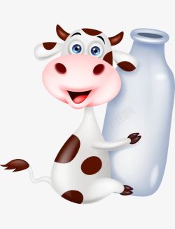 萌萌牛奶盒卡通手绘可爱奶牛抱牛奶瓶矢量图高清图片