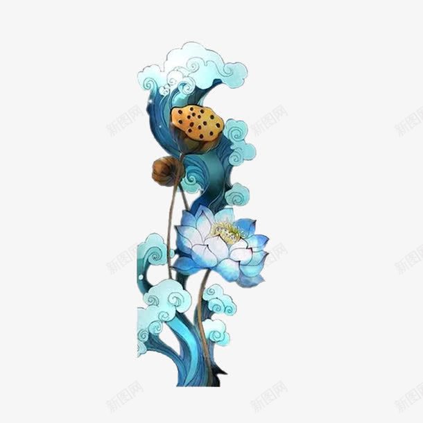 水彩浪花png免抠素材_88icon https://88icon.com 卡通 古风 唯美 复古 手绘 浪花 荷花 莲花 蓝色