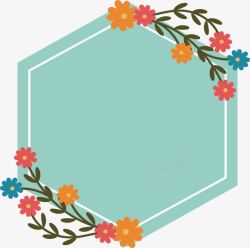 绿色六边形花朵标题框素材