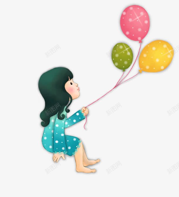 卡通女孩气球装饰png免抠素材_88icon https://88icon.com 卡通 女孩 气球 装饰
