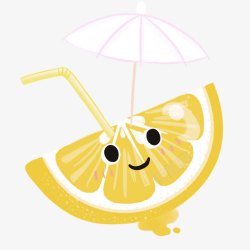 柠檬片打太阳伞卡通手绘素材
