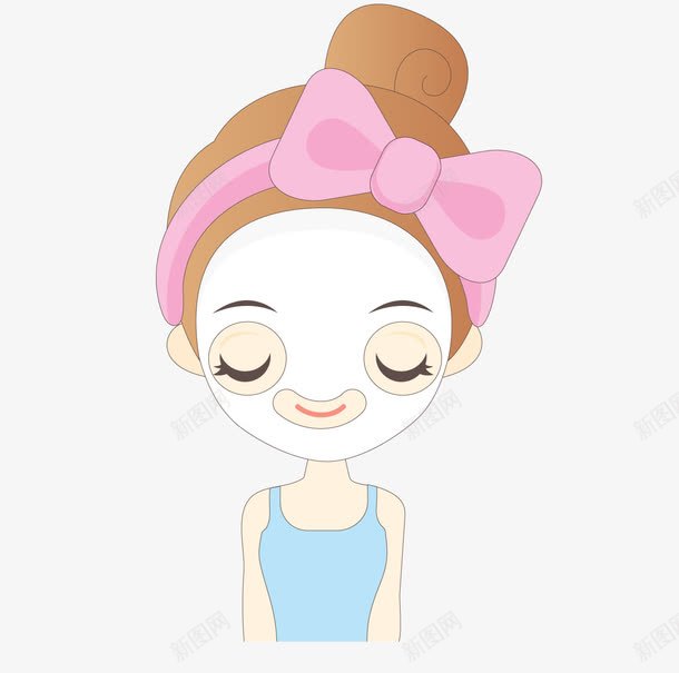 卡通做面膜的小女孩png免抠素材_88icon https://88icon.com 化妆品 女孩 巧克力女孩 护肤 粉色 美女 美容 美白 舒缓皮肤 蓝背心 蝴蝶结 面膜