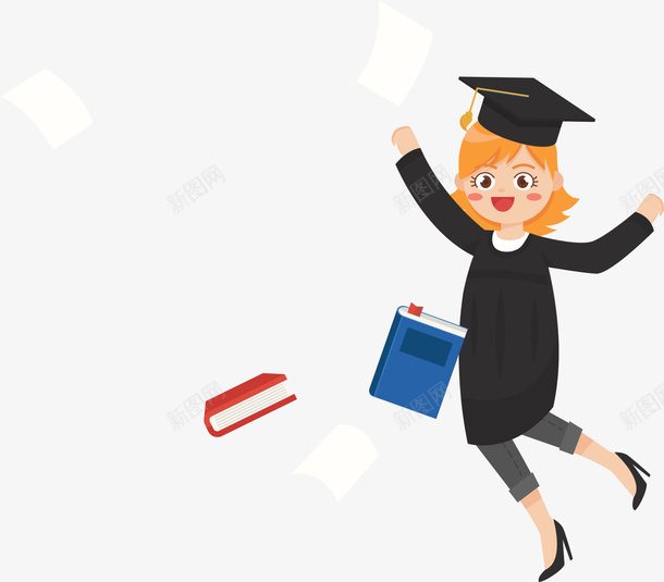 毕业季跳跃女学生png免抠素材_88icon https://88icon.com 书本 年轻 毕业女生 毕业季 活力 跳跃女孩 青年 青春