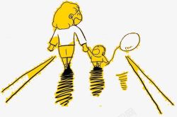 妈妈教小孩走路手绘线条母子牵手插画高清图片