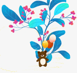 手绘装饰小清新春天植物小熊插画素材