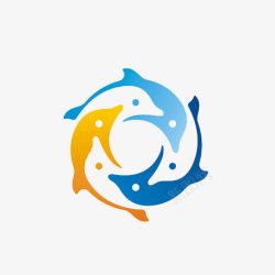 浅蓝色与黄色三色海豚图标高清图片