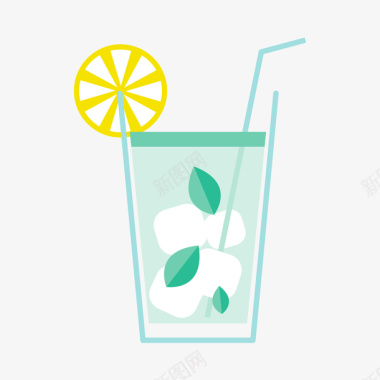 水果饮料宣传单绿色圆柱饮料杯子元素矢量图图标图标