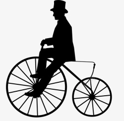 细轮自行车带礼帽绅士骑大小轮自行车剪影高清图片