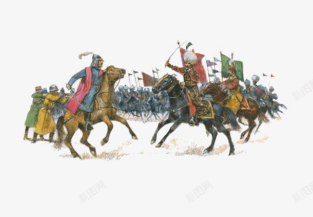 古代战役png免抠素材_88icon https://88icon.com 兵马 对战 战旗 手绘 水彩画 盾牌