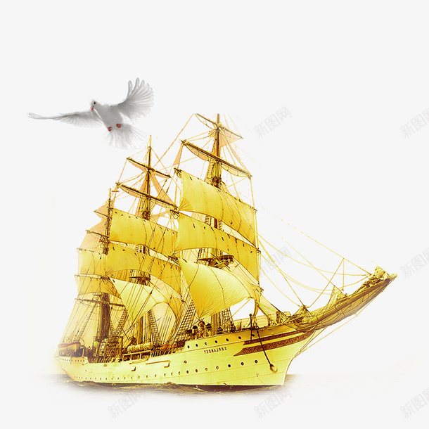 金色创意帆船元素png免抠素材_88icon https://88icon.com 光泽 卡通 商务 帆船 渐变 白色 航行 质感 金色 鸽子