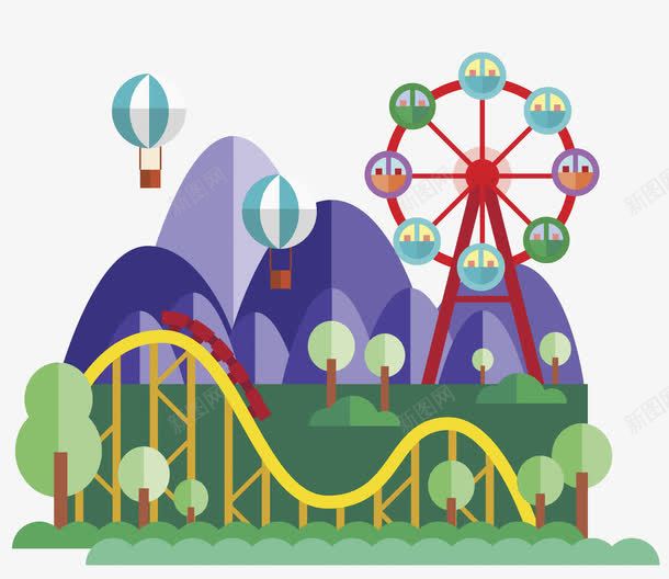彩色游乐园手绘插画png免抠素材_88icon https://88icon.com 公园 彩色 彩色游乐园手绘插画 摩天轮 旅游度假 暑假 热气球 过山车