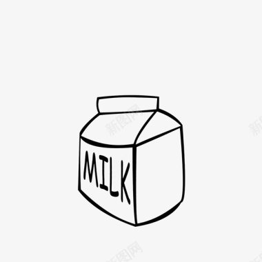 线条底板简笔手绘牛奶盒图标图标
