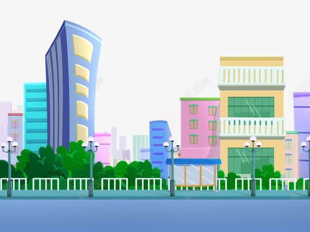 2017卡通马路高楼路灯大厦psd免抠素材_88icon https://88icon.com 卡通 卡通路 大厦 幼教 路灯 马路 高楼