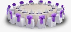 大圆形白色餐桌紫色椅背婚礼素材