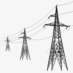 电线杆手绘几何线条高压电线塔高清图片
