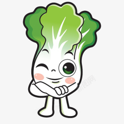 扁平化蔬菜形象卡通双手交叉在胸前的大白菜高清图片