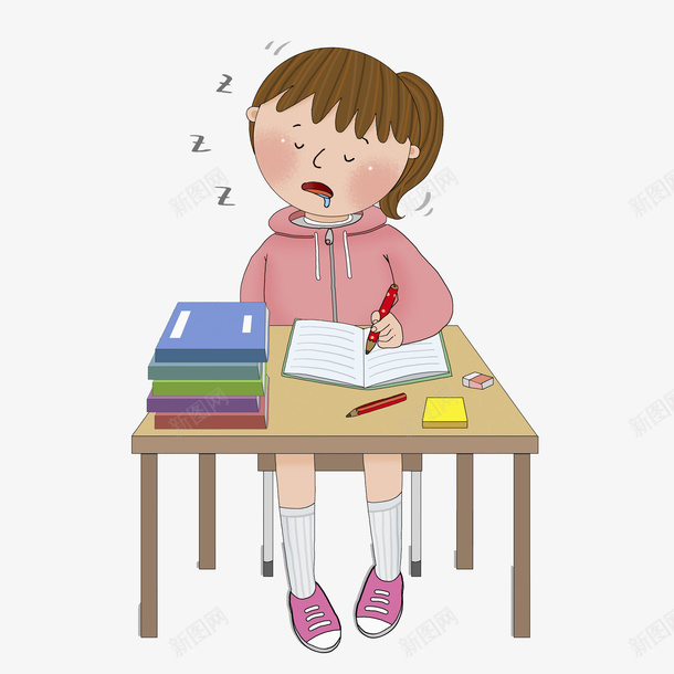 瞌睡的女孩png免抠素材_88icon https://88icon.com 书本 书籍 卡通 同学 女孩 学生 手绘 水彩 睡着 瞌睡