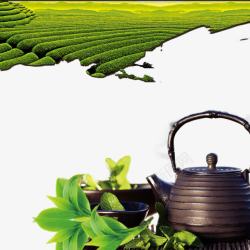 中国风茶园茶壶茶叶元素素材