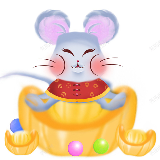 坐在金元宝上的老鼠png免抠素材_88icon https://88icon.com 卡通 春节 节日 鼠