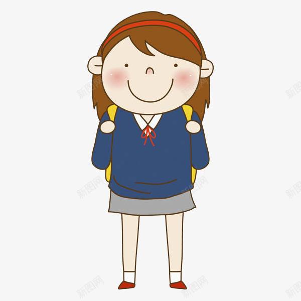 背书包的女生png免抠素材_88icon https://88icon.com 上学 乖巧的 女生 学生 手绘 插图 漂亮的