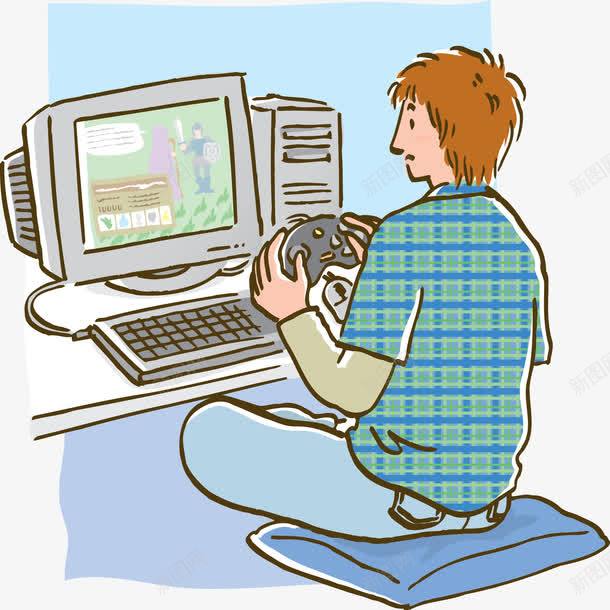 卡通人物玩游戏png免抠素材_88icon https://88icon.com 卡通 卡通人物 插画 操作电脑 游戏柄 玩游戏 玩电脑 玩电脑的人 电脑 男人