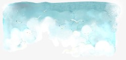 水彩蓝天白云水彩手绘蓝天白云海鸥高清图片