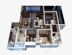 家装效果图三居户型立体图高清图片