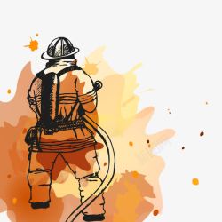 海上消防漫画消防员彩色水墨画高清图片