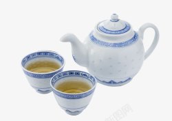 验货青花瓷茶具高清图片