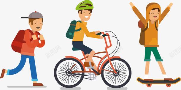 上学路上png免抠素材_88icon https://88icon.com 学生 滑板男孩 背书包 自行车 骑车