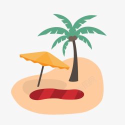 彩色太阳伞手绘彩色椰子树沙滩高清图片