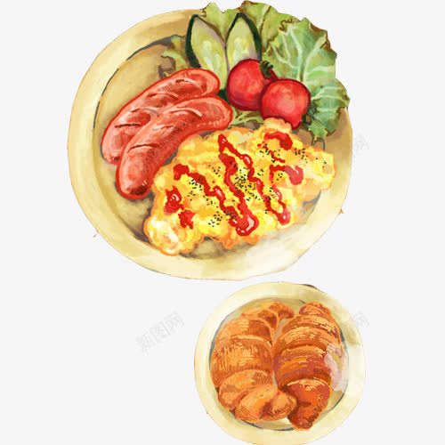 鸡蛋包饭手绘画片psd免抠素材_88icon https://88icon.com 小番茄 手绘美食 生菜叶 糕点 蛋包饭 香肠 黄瓜