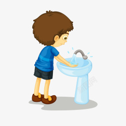 洗手间洗手的卡通男孩简图高清图片
